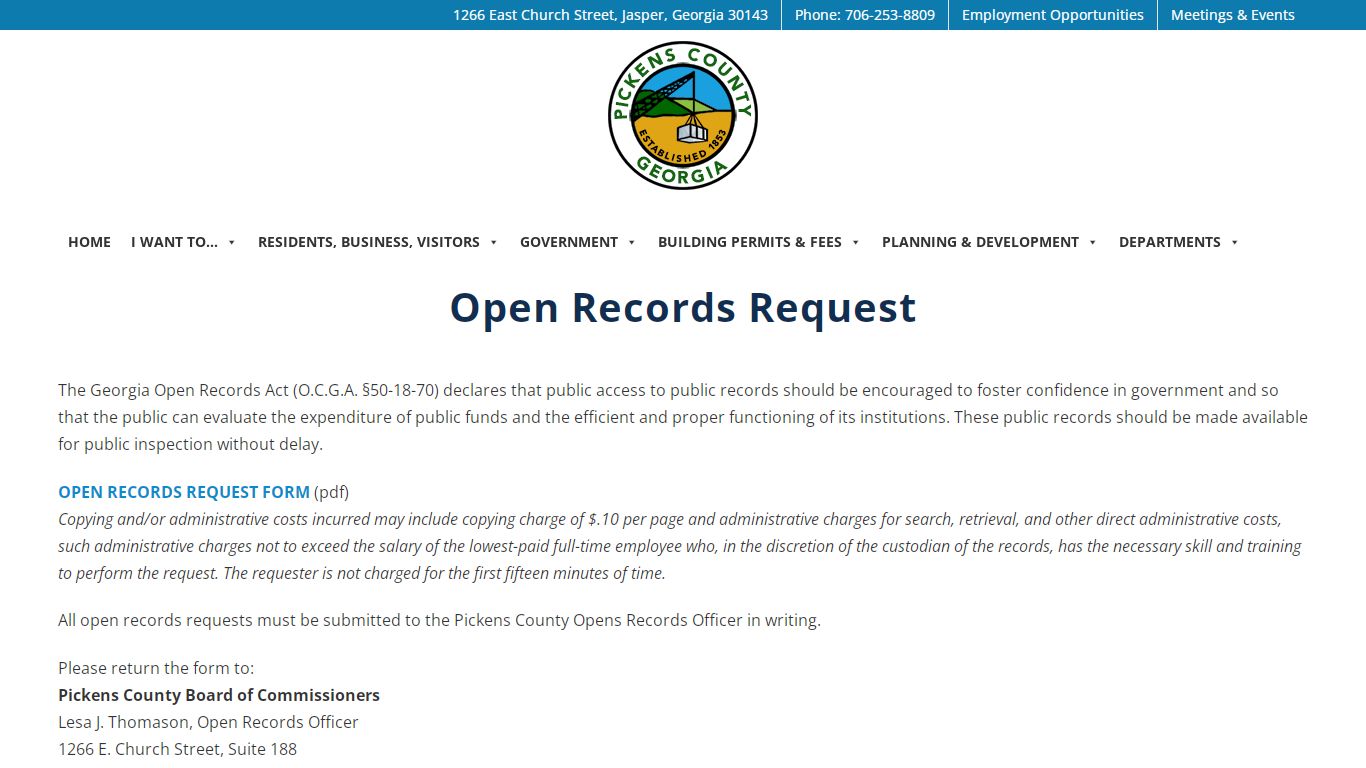 Open Records Request | Pickens County Georgia Government